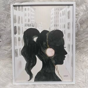 “Glam Pink Ladies III” Fashion Framed Wall Art, Headphones, Ponytail